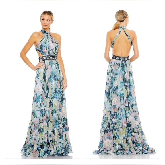 Ieena for Mac Duggal 68089 NWT Open Back High Neck Dress - Picture 1 of 7